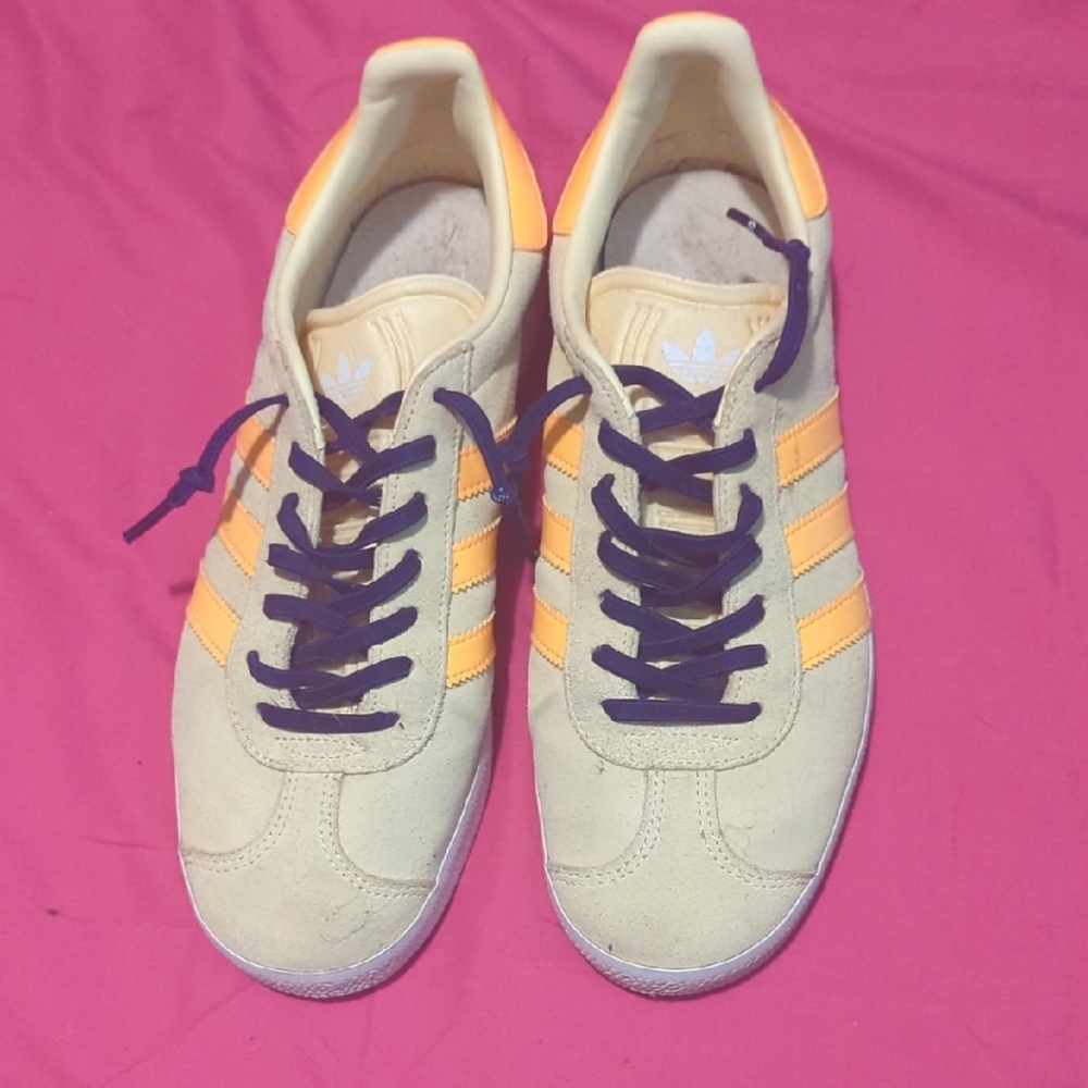 Adidas Yellow Sneakers with Purple Laces